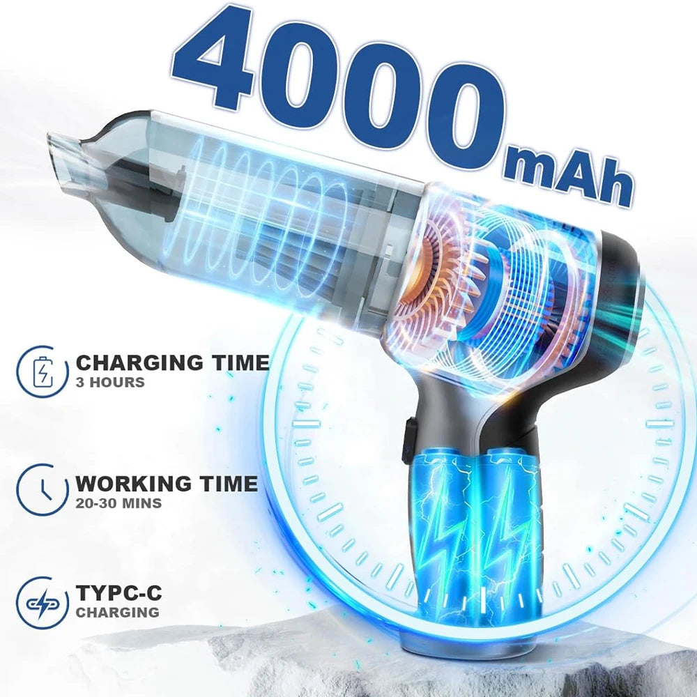 Aspirateur portable sans fil pour voiture et maison, mini nettoyeur, souffleur haute puissance, aspiration de bain, 95000PA