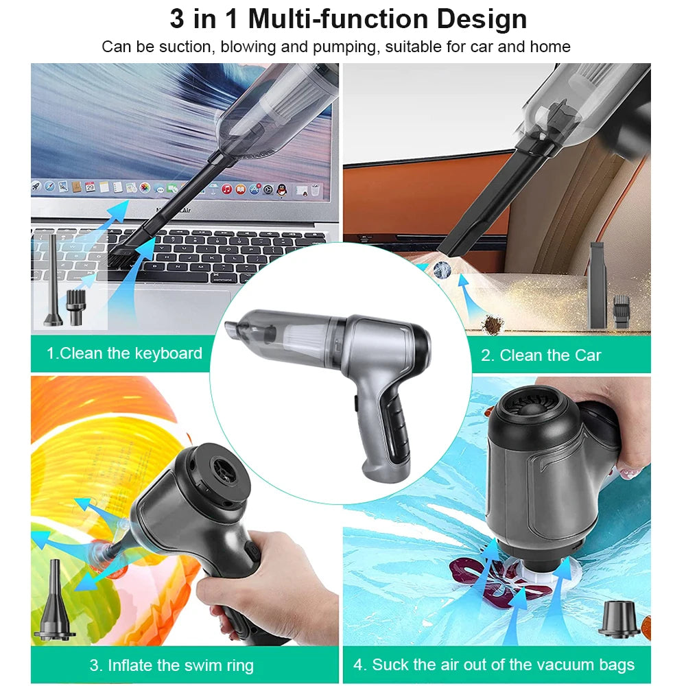 Aspirateur portable sans fil pour voiture et maison, mini nettoyeur, souffleur haute puissance, aspiration de bain, 95000PA