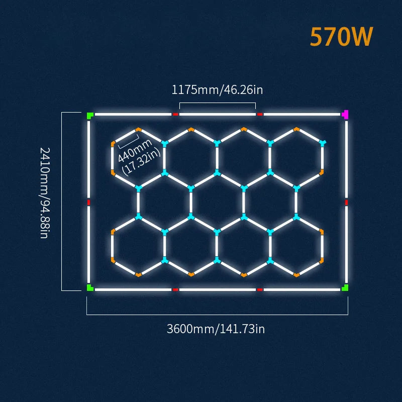Hexagon LED lighting  Ceiling Light Honeycomb Tub for Garage Barbecue Shop Barbershop Gym Car Detailing Showroom 4S Workshop