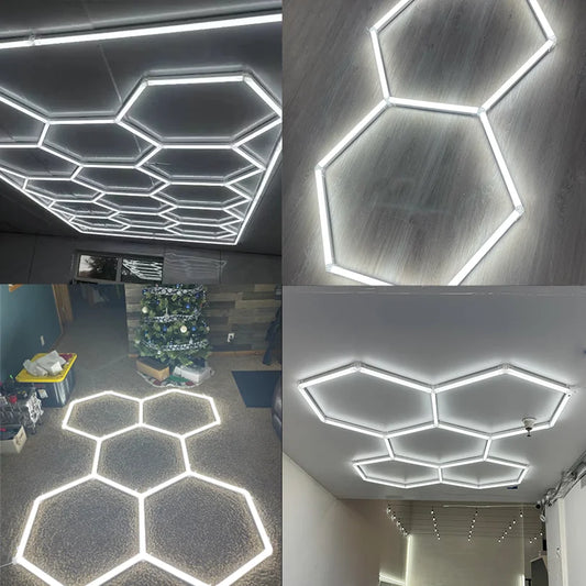 Hexagon LED lighting  Ceiling Light Honeycomb Tub for Garage Barbecue Shop Barbershop Gym Car Detailing Showroom 4S Workshop
