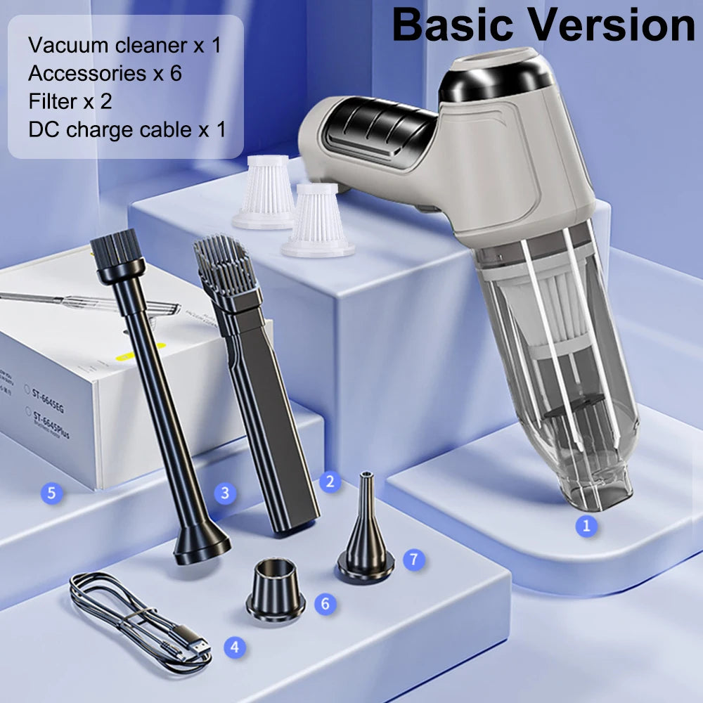 Aspirateur portable sans fil pour voiture et maison, mini nettoyeur, souffleur haute puissance, aspiration de bain, 95000PA