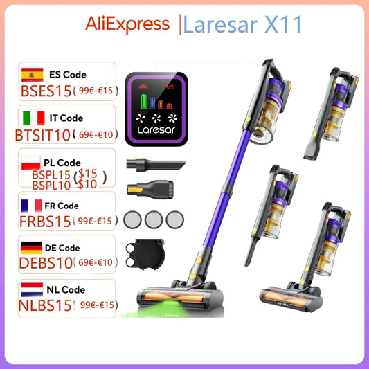 Laresar X11-Aspirateur sans fil 550W, puissance d'aspiration 55000PA, godet à poussière pour maison intelligente, autonomie de 60 minutes, jeu de filtres 3 pièces