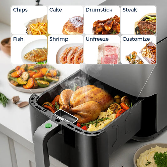 Friteuse à air 5L, four à friteuse électrique sans huile avec commande tactile, panier antiadhésif et fenêtre visible, taille familiale