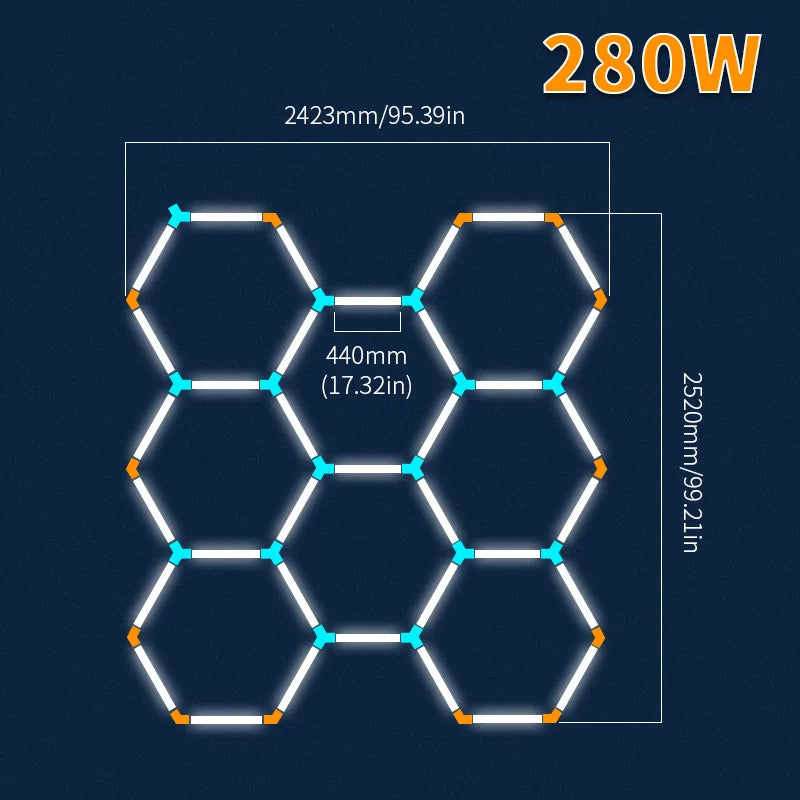 Hexagon LED lighting  Ceiling Light Honeycomb Tub for Garage Barbecue Shop Barbershop Gym Car Detailing Showroom 4S Workshop