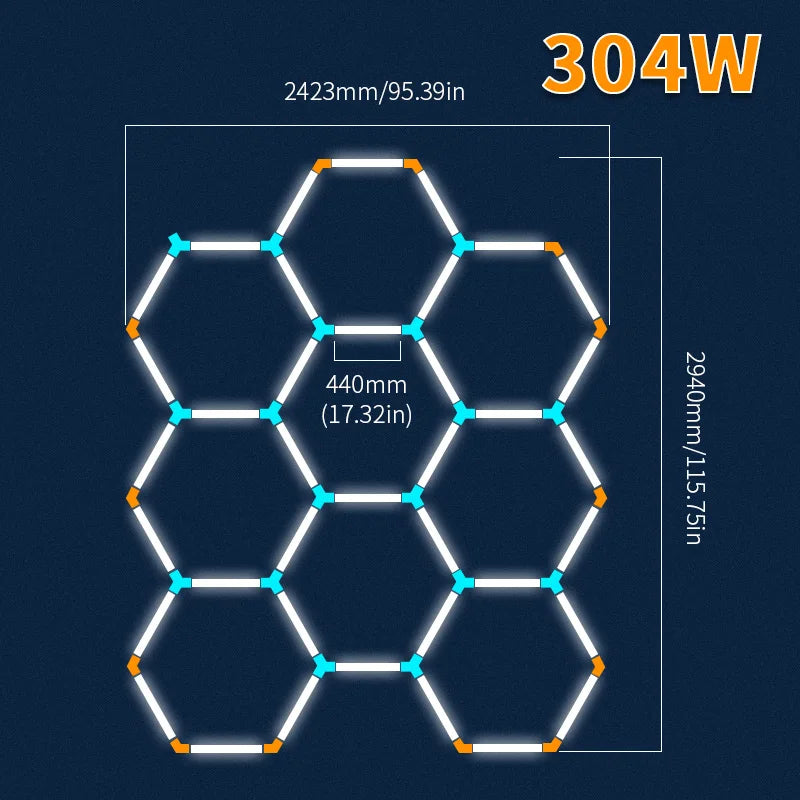 Hexagon LED lighting  Ceiling Light Honeycomb Tub for Garage Barbecue Shop Barbershop Gym Car Detailing Showroom 4S Workshop