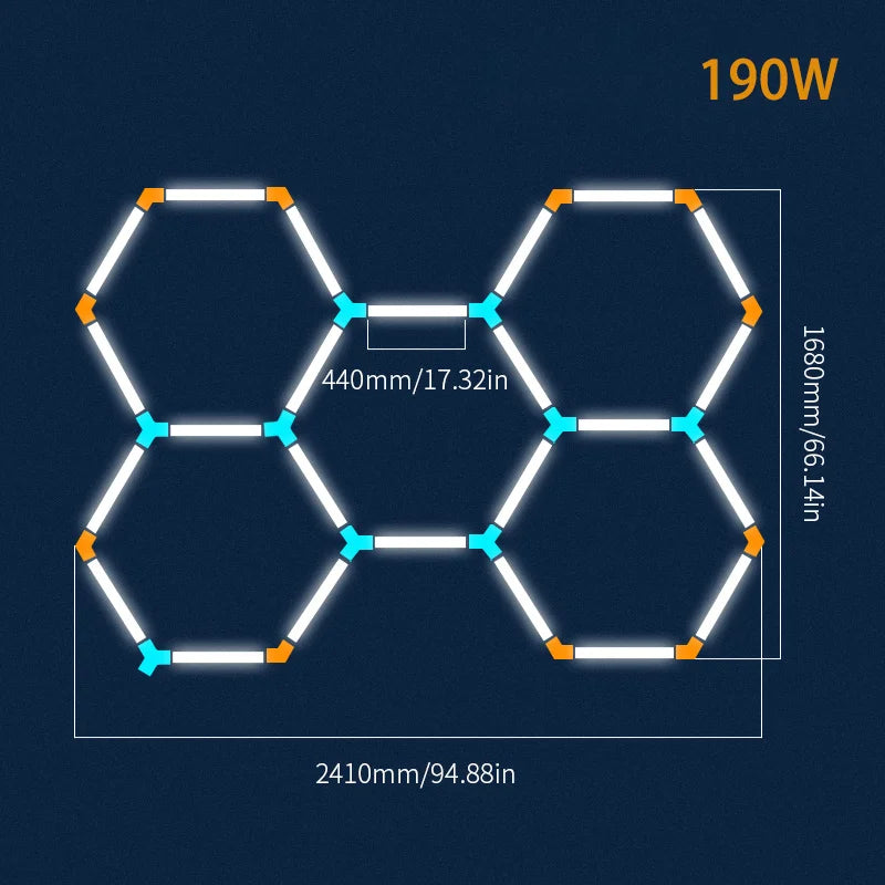 Hexagon LED lighting  Ceiling Light Honeycomb Tub for Garage Barbecue Shop Barbershop Gym Car Detailing Showroom 4S Workshop